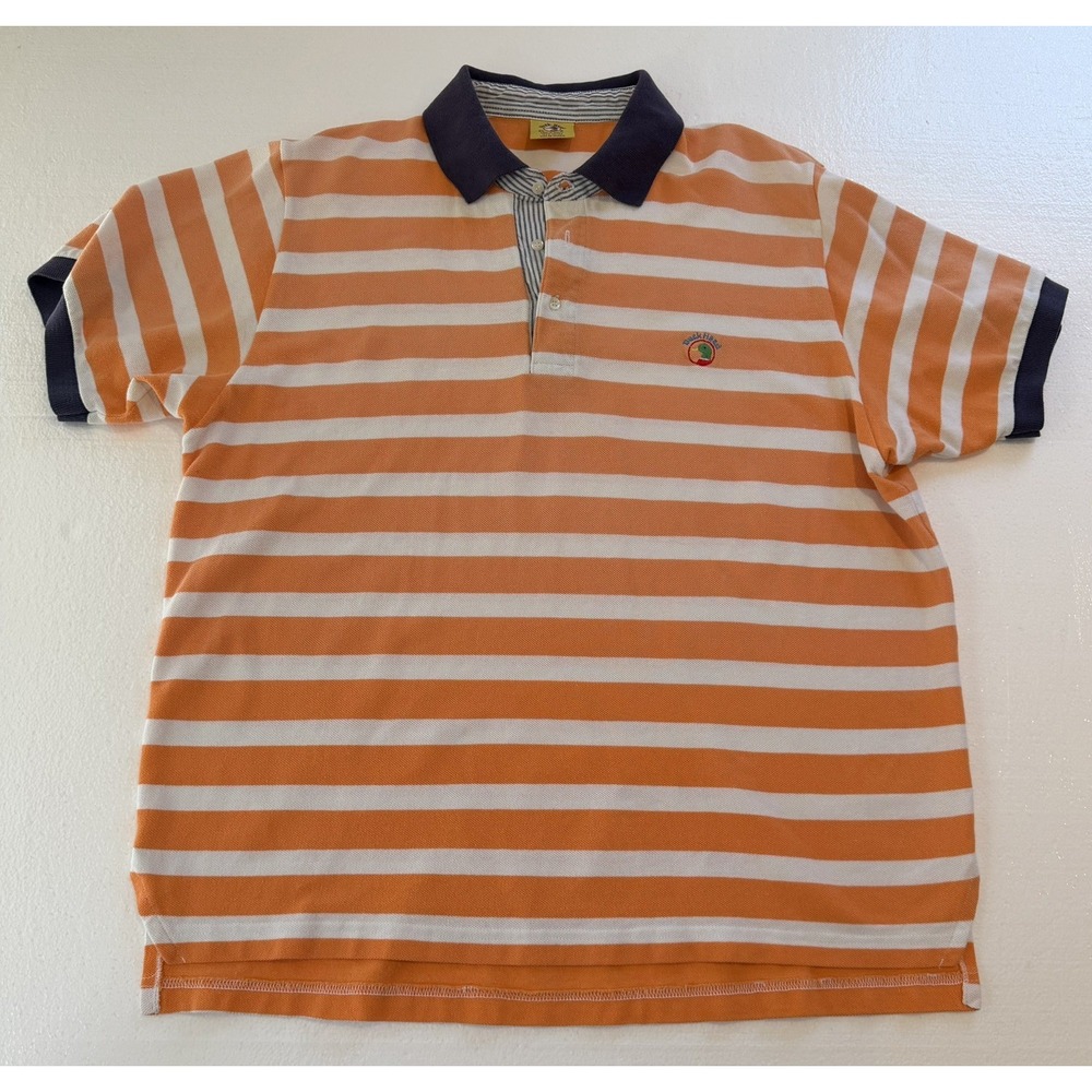 Mens Vintage DUCKHEAD Orange Striped 100% Cotton Polo Shirt 90's Size XL Preppy